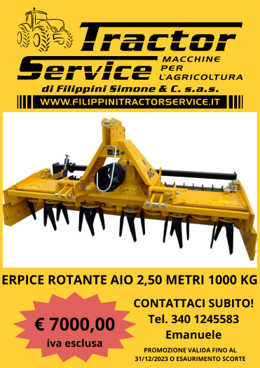 OFFERTA ERPICE ROTANTE AIO MT. 2,50 AGRICOLTURA  VENDITA MACCHINE AGRICOLE FILIPPINI TRACTOR SERVICE ATTREZZATURE AGRICOLE TRATTORI  VENETO FENDT ORSI BIO IRRIGAZIONE ROTOLO MACCHINA SEMOVENTE TRINCIATURA ARATURA 